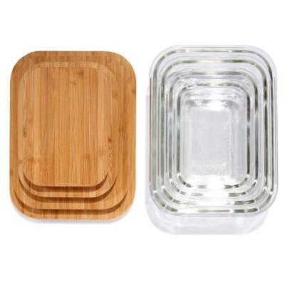 China New Design Non-Refillable Borosilicate Glass Food Storage Container With Airtight Bamboo Lid Bento Lunch Box for sale