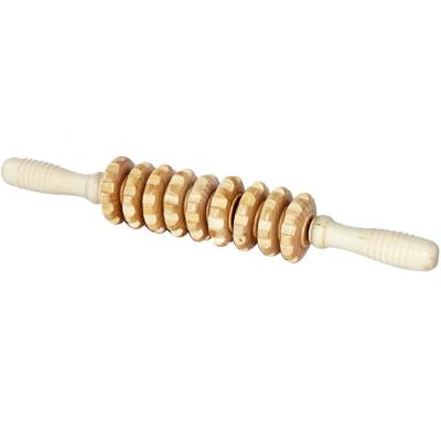 China Double Rollers Stick Massager 9 Roller Natural Wooden Bamboo Roller Neck Body Posterior Massager for sale