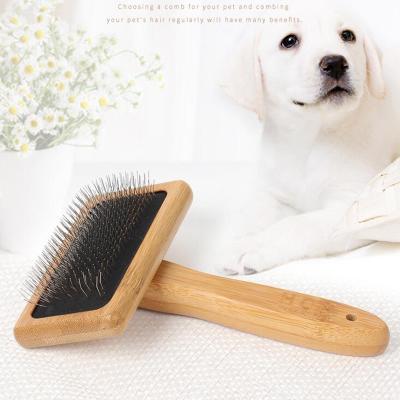 China 2021 Slicker Pet Pin Needle Brush Cat Dog Hair Comb Sustainable Bamboo Wood Grooming Comb Remover for sale