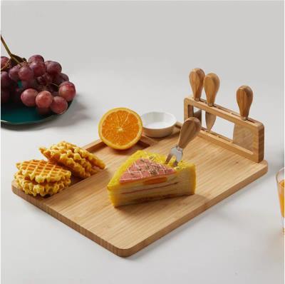 China Sustainable Bamboo Cheese Board Set Charcuterie Platter and Meat Board Cheese Cutting Board Knife Serving Set for sale