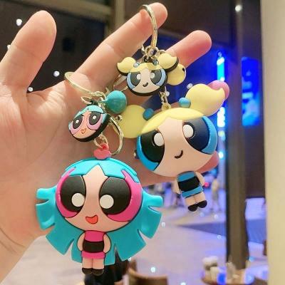 China Promotional Cute Anime Cartoon Rubber Key Chain 3d Soft Rubber PVC The Powerpuff Girls Key Chain Bracelet Accessories for sale