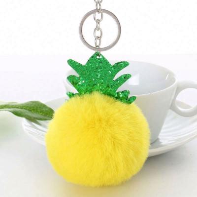 China Artificial Imitation Fox Fur Bag Accessories Pom Pom Shape Fur Ball Keychain Rabbit Pineapple Keychain New Gift Fashion Fruit for sale