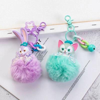 China Pom Pom Bow Bunny Bear Keychains DIY Designer Key Chain Cute Handmade Cartoon Ring Kids Toy Gift 3D Fur Key Chain for sale