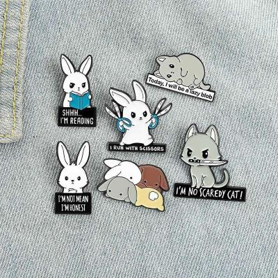 China Fashionable Cartoon Personality Cat Rabbit I Read Brooch Letter Shape Badges Badge Clothes Bag Lapel Pin Wholesale for sale