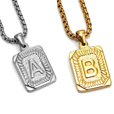 China Europe and America New Hip Hop Stainless Steel Punk English Initials 26 Box Necklace 18k Gold Clavicle Pendant Chain For Women for sale