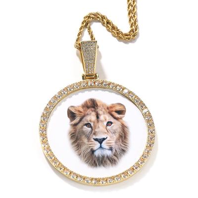 China Europe and America 2023 New Large Size Round Shape Photo DIY Pendant Circle Photo Pendant Custom Picture Necklace Hiphop Jewelry for sale