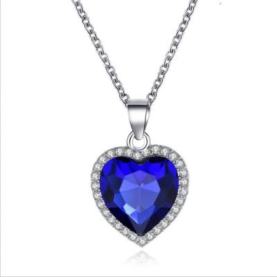 China Other Hot Necklace Pendant Jewelry Fashion Crystal Gem Heart Necklace Classic Ocean Heart Lady Necklace for sale