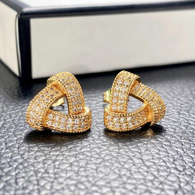 China TRENDY Silver Gold Plated Geometric Jewelry Beautiful Full Diamond Cubic Zirconia Triangle Shape Stud Earrings for Women for sale