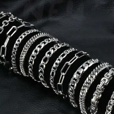 China TRENDY Men's Hip Hop Titanium Steel Bracelet Retro Trendy Men and Women Steel Color Antique Silver Stainless Steel Bracelets for sale