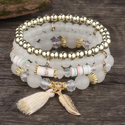 China BOHEMIA style beaded bangle bracelet fashion foreign trade Bohemian multi-layer elastic bohemian cord wing tassel bracelet for sale