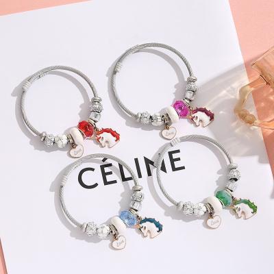 China Factory Sale Direct Hot Unicorn Alloy Oil Drop Charm Crystal Bracelet Women Diy Love Pendant Stainless Steel Bracelet FASHIONABLE for sale