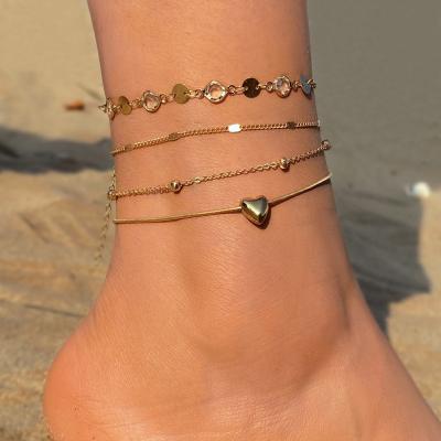 China Newest FASHIONABLE Bohemia Gold Multilayer Chain Anklets For Women Beach Butterfly Barefoot Cross Charm Anklets Pendant Jewelry for sale