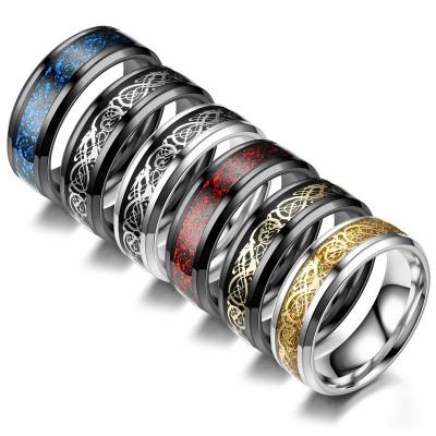 China CLASSIC Cheap Stainless Steel Dragon Pattern Man Couple Silver Gold Plated Multi Color Mid Finger Rings For Men for sale