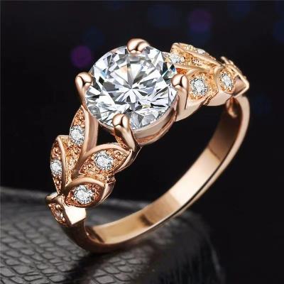 China CLASSIC Trendy Zircon Ring S Ring For Women Four Fork Leaf Zircon Ring European and American Wedding Engagement &' Large for sale