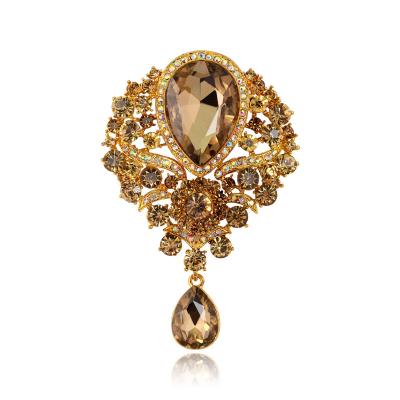 China ALLY Luxury Classic Vintage Crystal Rhinestone Brooches For Women Water Drop Pendant Brooch Pins Jewelry Apparel Accessories for sale