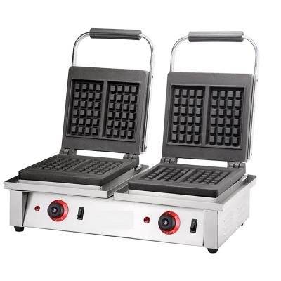 China 4KW Commercial Double Square Belgian Waffle Maker with Interchangeable Sandwich Plates for sale