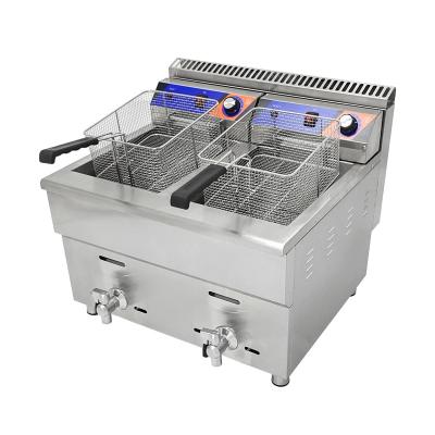 China 220V Double-tank Gas Deep Fryer Machine for Fast Food Restaurant Stainless Steel Chicken Fryer for sale