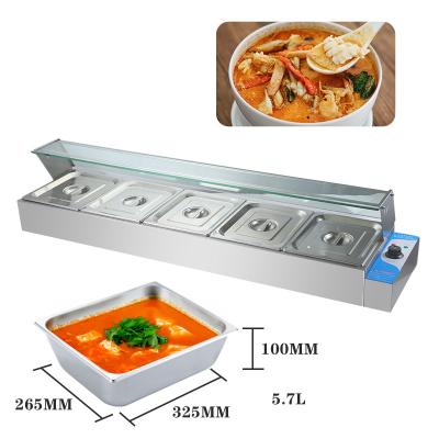 China 270*330*100mm Pan tamaño 220V cubierta de vidrio Bain Marie con 3/4/5/6 placas profesional en venta