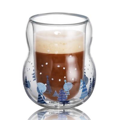 China Modern Christmas Trees Glass Coffee Mugs Double Wall With Handle Tea Cups Latte Insulated Mug for sale