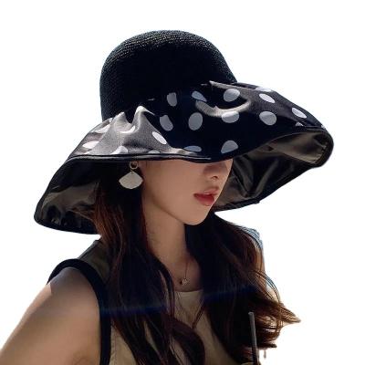 China Fashion\Comfortable Wholesale Korean Women\durable Big Brim Polka Dot Outdoor Sunscreen Summer Bucket Hats for sale