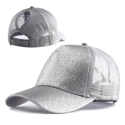 China JOINT Fashionable Sequins Hat Hard Top Summer Breathable Net Back Opening With Peaked Hair Extensions Hat Outdoor for sale