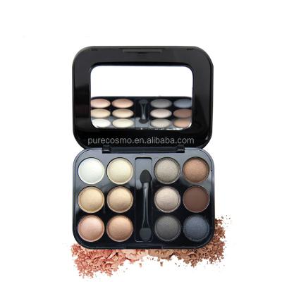 China OEM Waterproof 12 Colors Smooth Pigment Powder Baked Eyeshadow Palette with Mirror and Eyeshadow Brush for sale