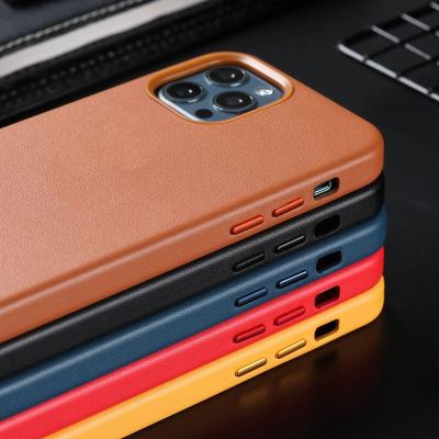 China 2021 Hotsalling Wholesale Shockproof Luxury Mini Clip Genuine Leather With Magsaf Leather Case For iPhone 12 13 Pro Max Phone Case for sale