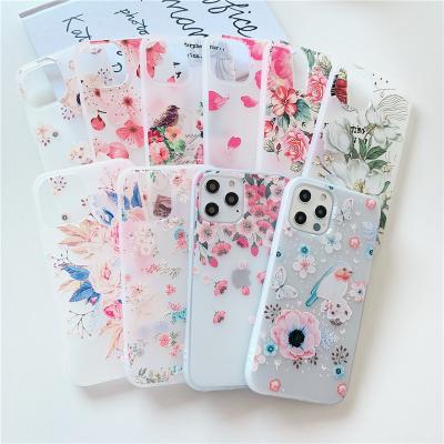 China Hotsale Amazone Flower Anti-fall Flower Matte Phone Case Transparent TPU Phone Case for iphone 11 pro iphone 12 X max case for sale