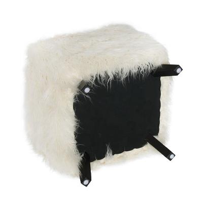 China European White Fabric Plush Square Home Pouf Makeup Stool for sale