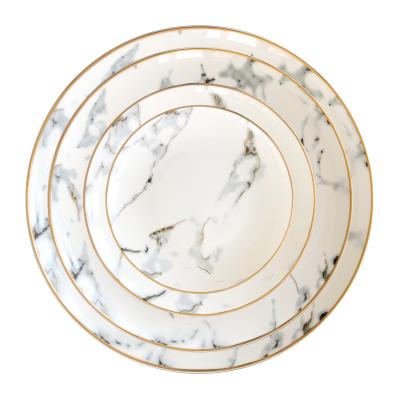 China Sustainable Gold Rim Dinnerware Set Luxury Dishes Sets Dinnerware Dinnerware Gold Plated Marble Dish Set for sale