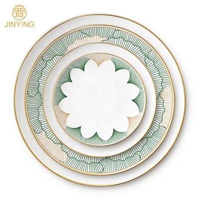 China Sustainable High Grade Luxury Blackish Green Leaf Bone China Dinner Dishes Sets Western Porcelain Dinnerware Dishes for sale