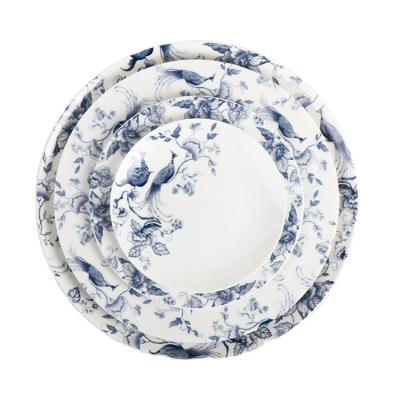 China Sustainable Wholesale Elegant Blue Peacock Pattern Dinnerware Set Bone China Dinner Sets For Party Even for sale