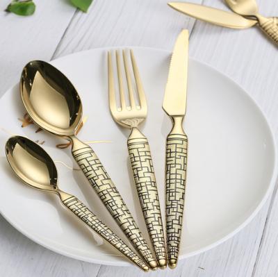 China Reusable Elegant Luxury Wedding Stainless Steel Knife Fork Spoon 4pcs Gold Camping Cutlery Set Restaurant Sustainable Elegant Wedding Cutlery Set for sale