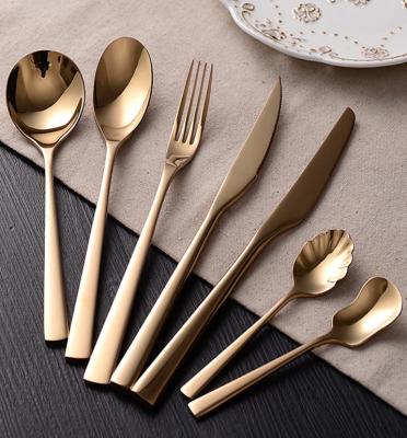 China Low MOQ Factory Price Wholesale Viable High Quality Luxury Flatware 304 Stainless Steel Gold Hotel Wedding Flatware Set for sale