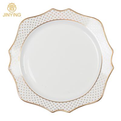 China Sustainable Wholesale 13 Inch Sunflower Charger Plate Gold Rim Luxury Ceramic Dishes Set Ceramic Dinnerware for sale