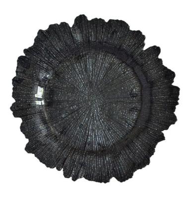 China Black Color Disposable Catering Glass Charger Plate Decorative Tableware For Wedding for sale