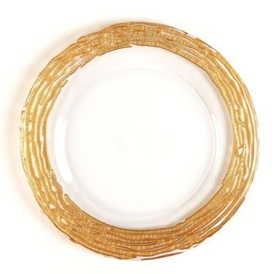 China Vintage Disposable Wholesale Fancy Gold Charger Decorative Glass Dish for sale