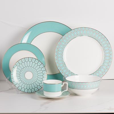 China 2020 Hot Selling Viable Dinner Set Porcelain Mosaic Decal Bone China Royal Arabic Fine Dinner Dish Set For Home Restaurant for sale