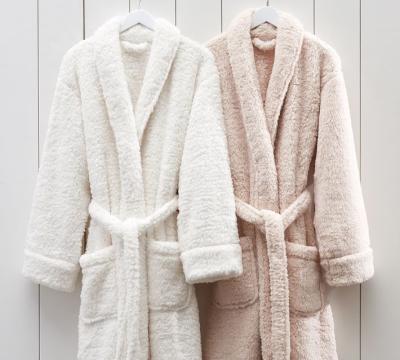 China QUICK DRY Fluffy Keep Warm Custom Women Bathrobe Plush Flannel Fleece Bath Towel White Gray Robe for sale