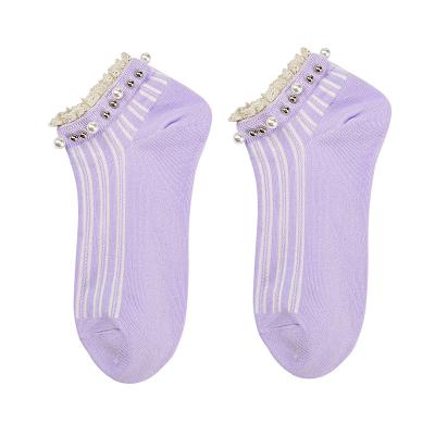 China Creative Breathable Lace Pearl Bead Socks Cotton Boat Socks Women Creative Breathable New for sale