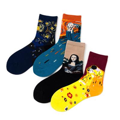 China Oil Painting Design QUICK DRY Cotton Socks Retro Art Men And Women Couples Socks for sale