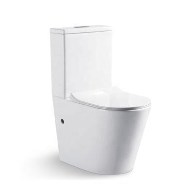 China Double-Flow European Rimless Floor-standing Two-Piece Water Saving Toilet Closet Ceramic P-Trap Toilet With Round Shape for sale