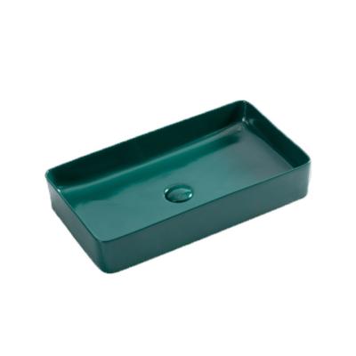 China Square Matte Bathroom Sink Countertop Sink Army Green Color Polished Ceramic Slim Art Basin for sale