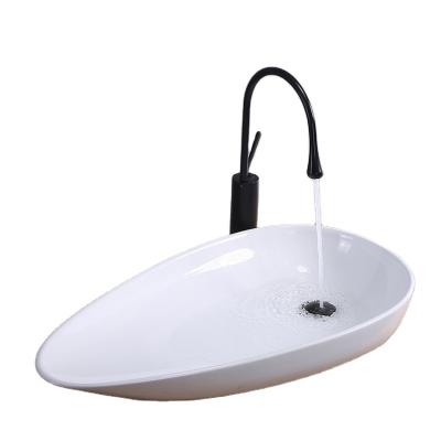 China Easy Clean Art Hotel Wash Basin Modern Style Oval White Ceramic Basin Above Counter Countertops Shampoo Sinks for sale