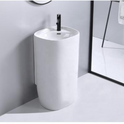 China Modern Ceramic One Piece Basin Pedestal Washbasins Bathroom Position Hand Wash Basin for sale