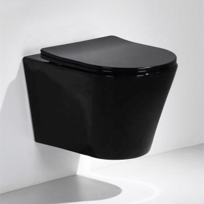 China Concealed Rimless Cistern Wall Hung Bathroom China Factory Black Glossy Color Ceramic Wall Mounted WC Wall Mounted Toilet for sale