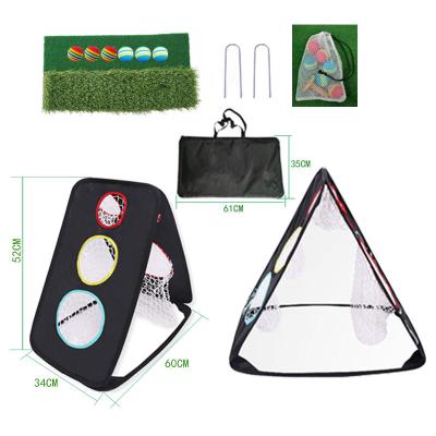 China Portable Three Hole Folding Portable High Quality Golf Pop Up Training And Hitting Simulator Net Golf Practice Chipping Net Cage Return for sale