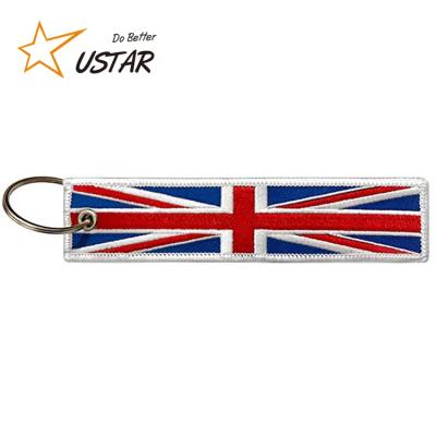 China Key Souvenir Gift Embroidery Flag Chain Tag with Key Ring, EDC for Motorcycles, Scooters, Cars and Gifts (Red and Black British Flag) for sale