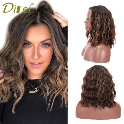 China DIFEI Short Hair Blonde Wavy Women Bob Lace Front Wigs High Temperature Synthetic Heat Resistant Fiber Wig for sale