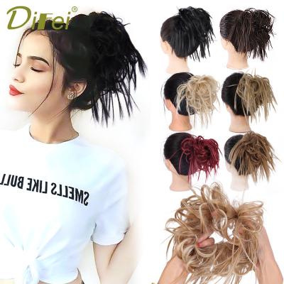 China Wholesale Price #1B DIFEI High Temperature Hair Fiber Bun Messy Synthetic Hair Extension Donut High Temperature Fiber Bun For Women for sale